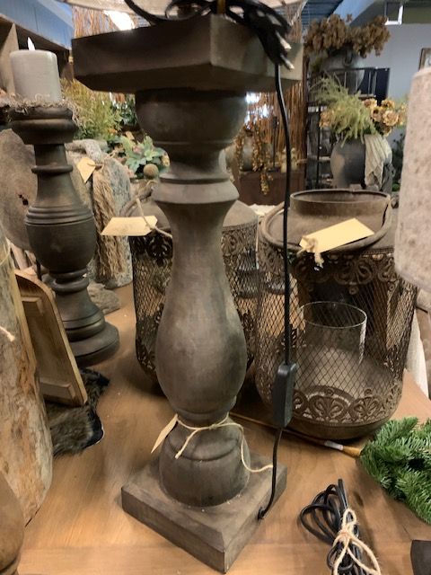 Balusterlamp old brown M Compleet met shabbykap.