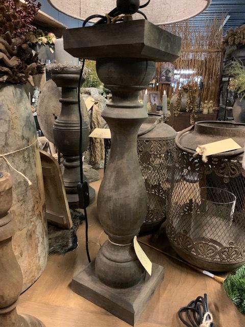 Balusterlamp old brown M Compleet met shabbykap. - Afbeelding 2