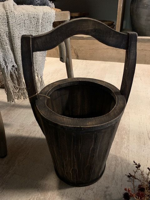 Houten Emmer Rond Bruin/Grijs