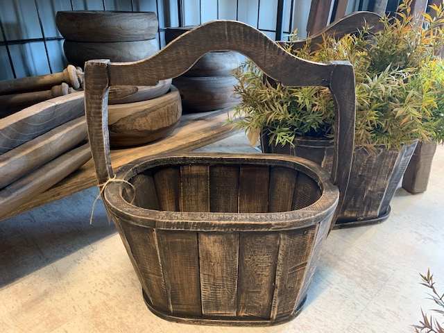 Houten Emmer Ovaal Bruin/Grijs