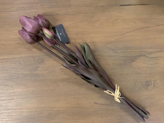 Real Touch Tulpen Met DONKER Blad DonkerRoze Lang 47cm