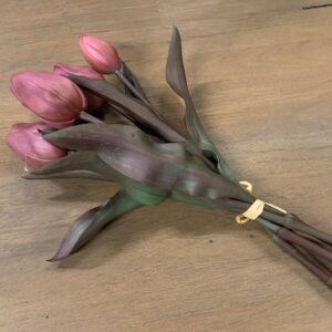 Real Touch Tulpen Met DONKER Blad Roze Kort 30cm