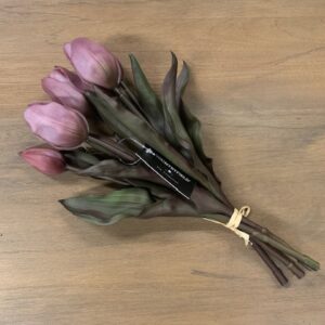 Real Touch Tulpen Met DONKER Blad DonkerRoze Kort 30cm